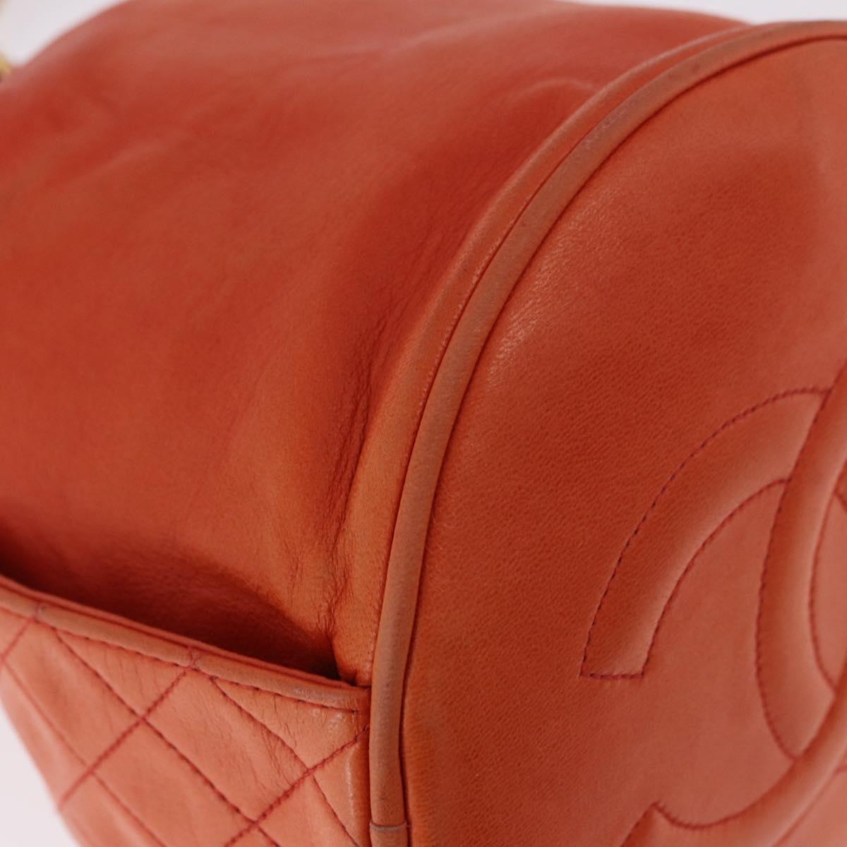 CHANEL Matelasse Chain Hand Bag Lamb Skin Orange Gold CC Auth 182691A
