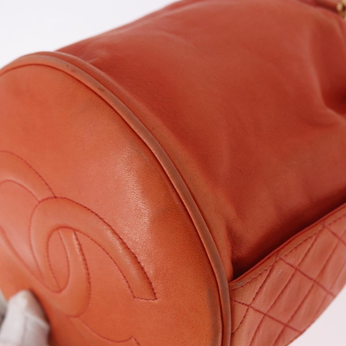 CHANEL Matelasse Chain Hand Bag Lamb Skin Orange Gold CC Auth 182691A
