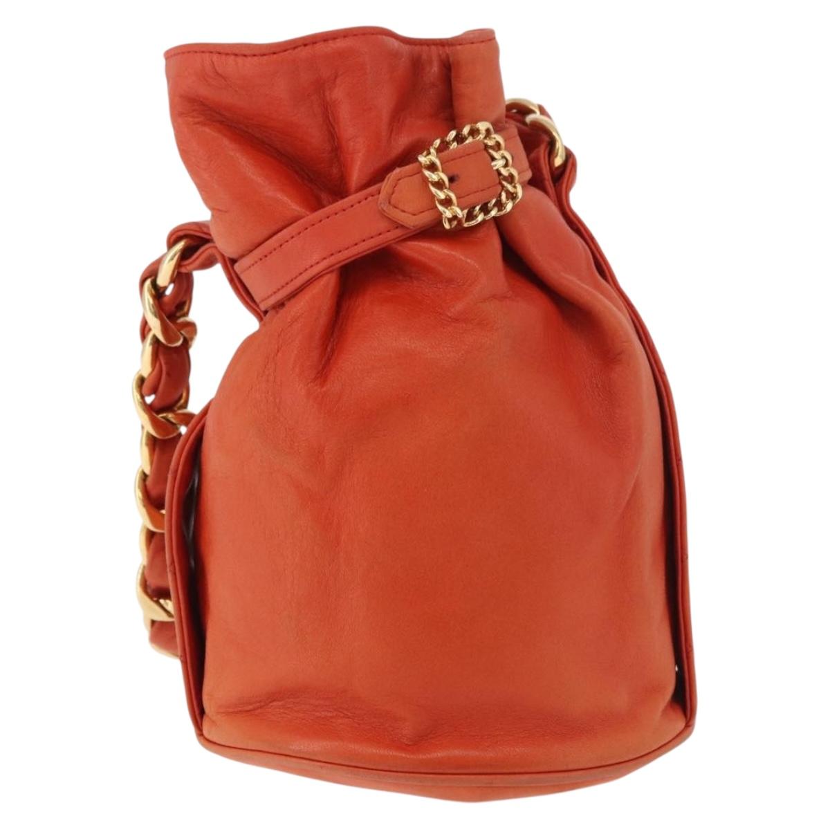 CHANEL Matelasse Chain Hand Bag Lamb Skin Orange Gold CC Auth 182691A