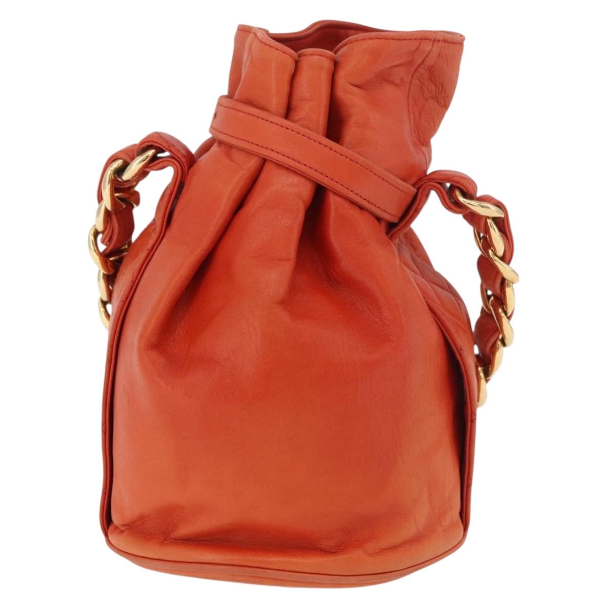 CHANEL Matelasse Chain Hand Bag Lamb Skin Orange Gold CC Auth 182691A