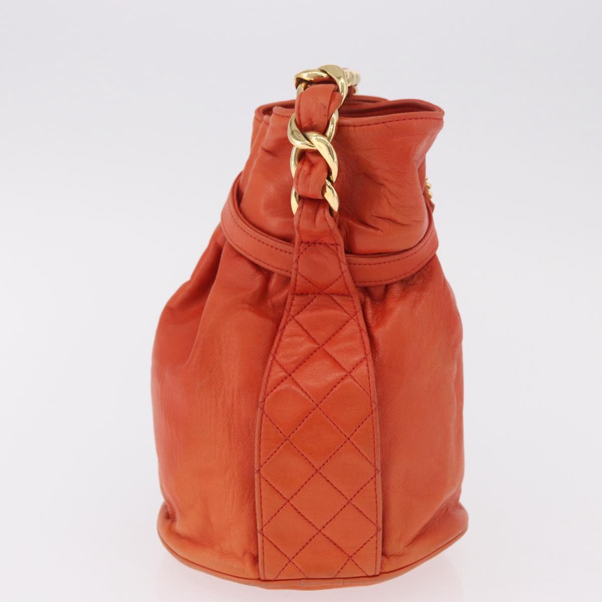 CHANEL Matelasse Chain Hand Bag Lamb Skin Orange Gold CC Auth 182691A