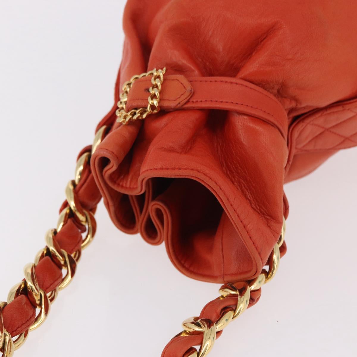 CHANEL Matelasse Chain Hand Bag Lamb Skin Orange Gold CC Auth 182691A