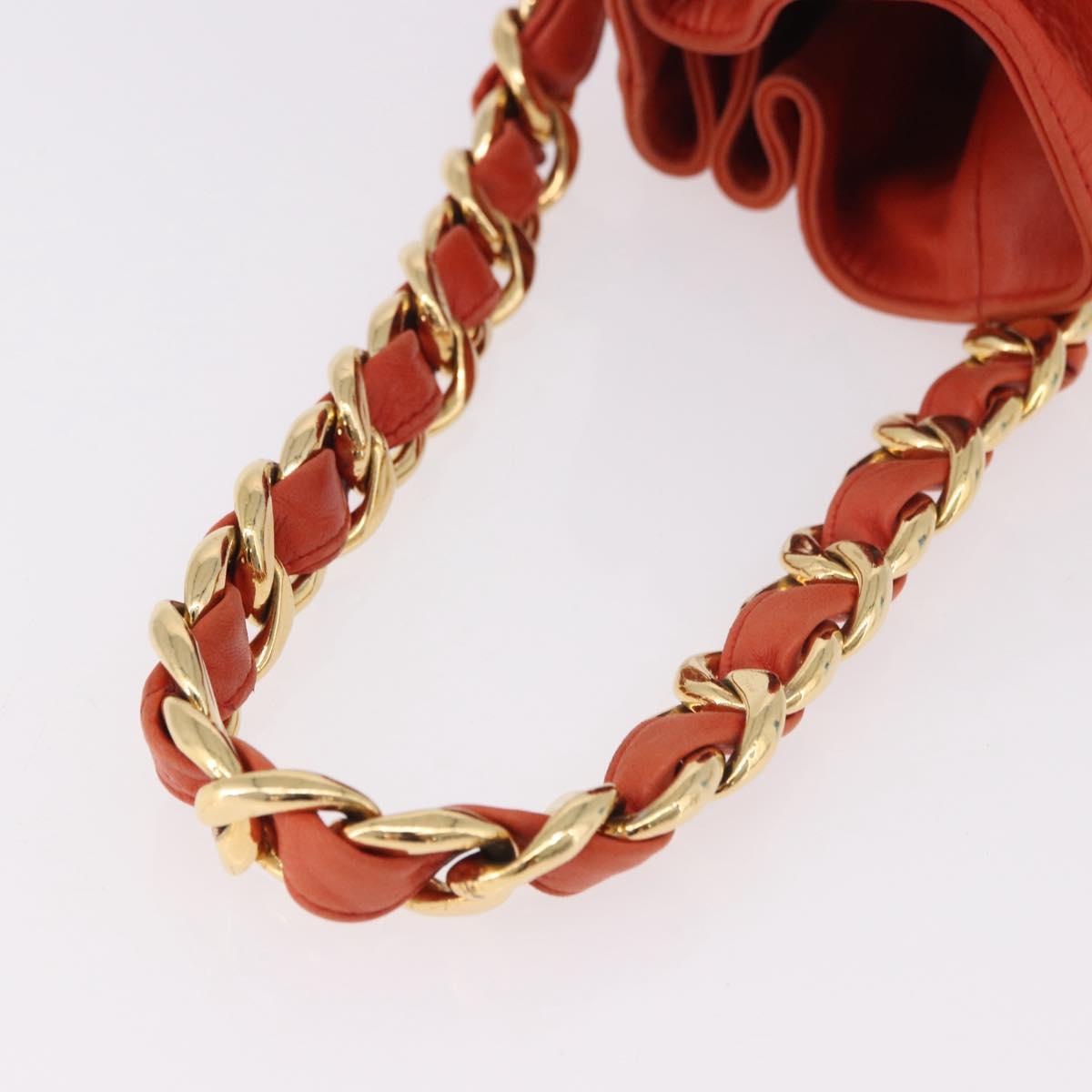 CHANEL Matelasse Chain Hand Bag Lamb Skin Orange Gold CC Auth 182691A