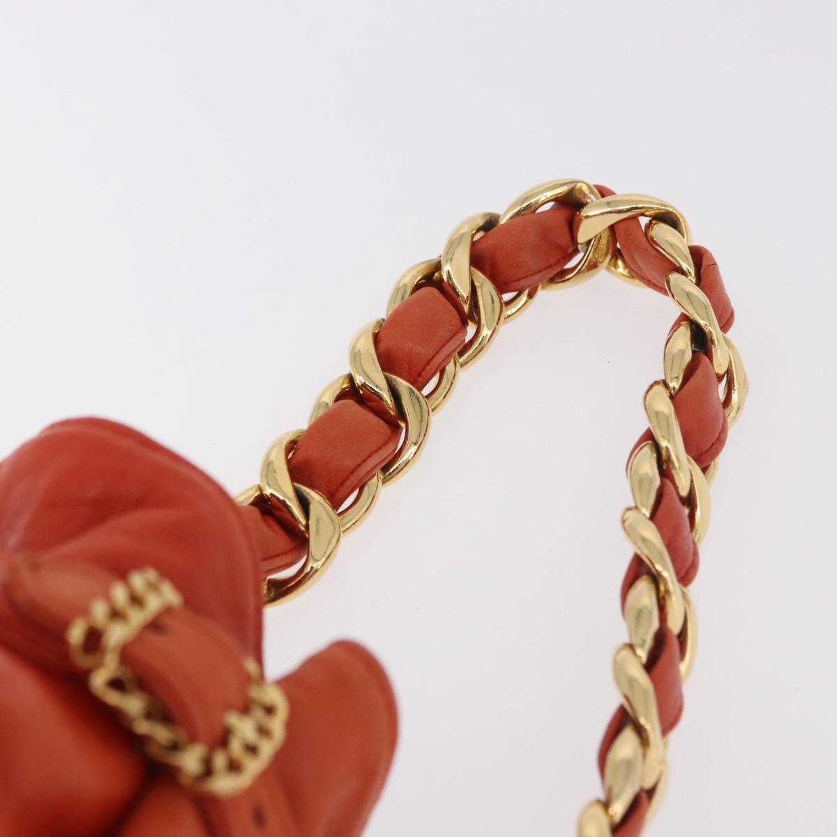 CHANEL Matelasse Chain Hand Bag Lamb Skin Orange Gold CC Auth 182691A