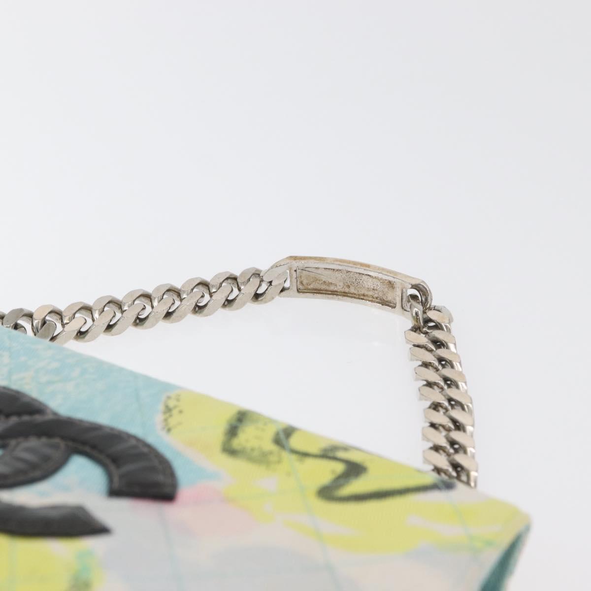CHANEL Matelasse Chain Shoulder Bag Cotton Multicolor Silver CC Auth 182692SAV