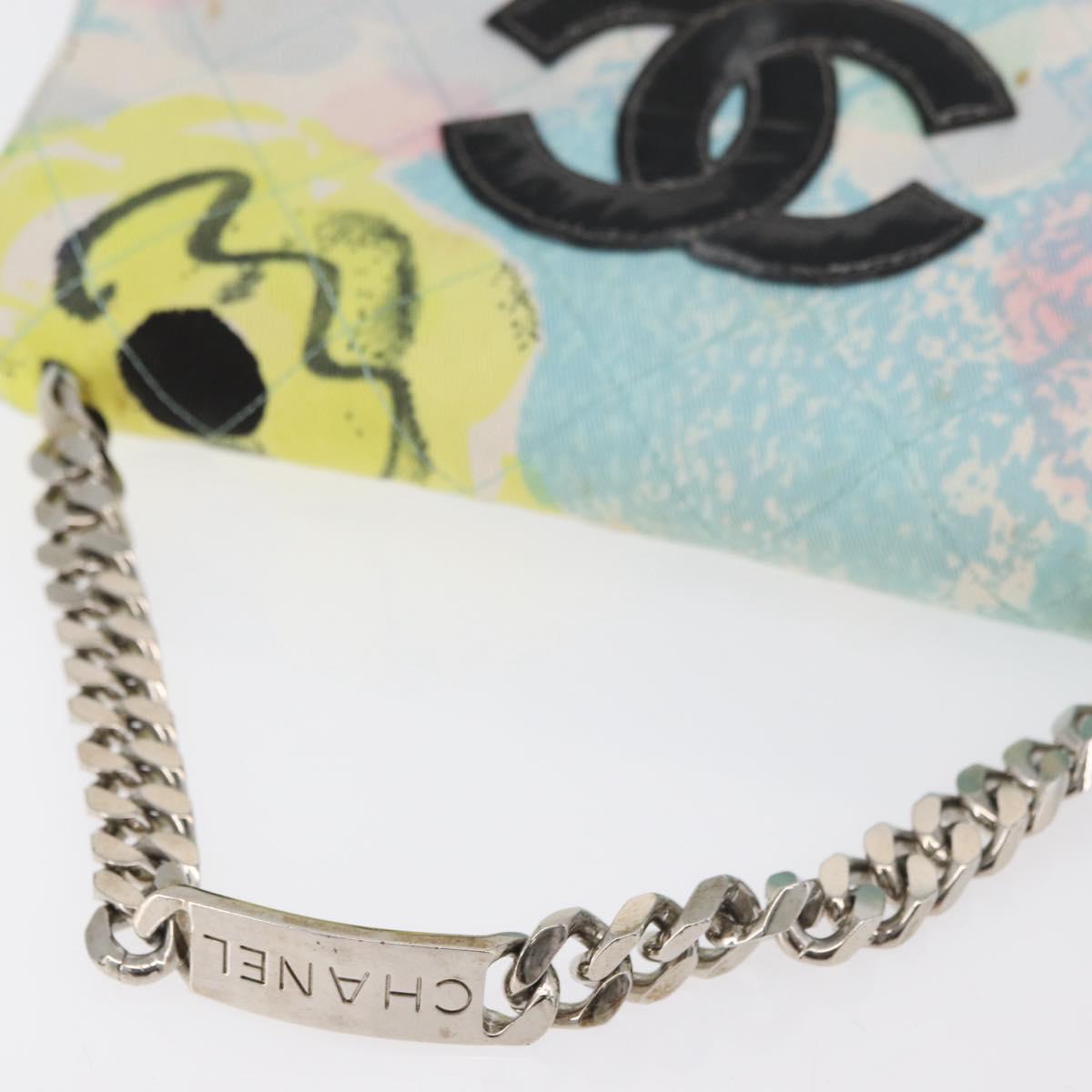 CHANEL Matelasse Chain Shoulder Bag Cotton Multicolor Silver CC Auth 182692SAV