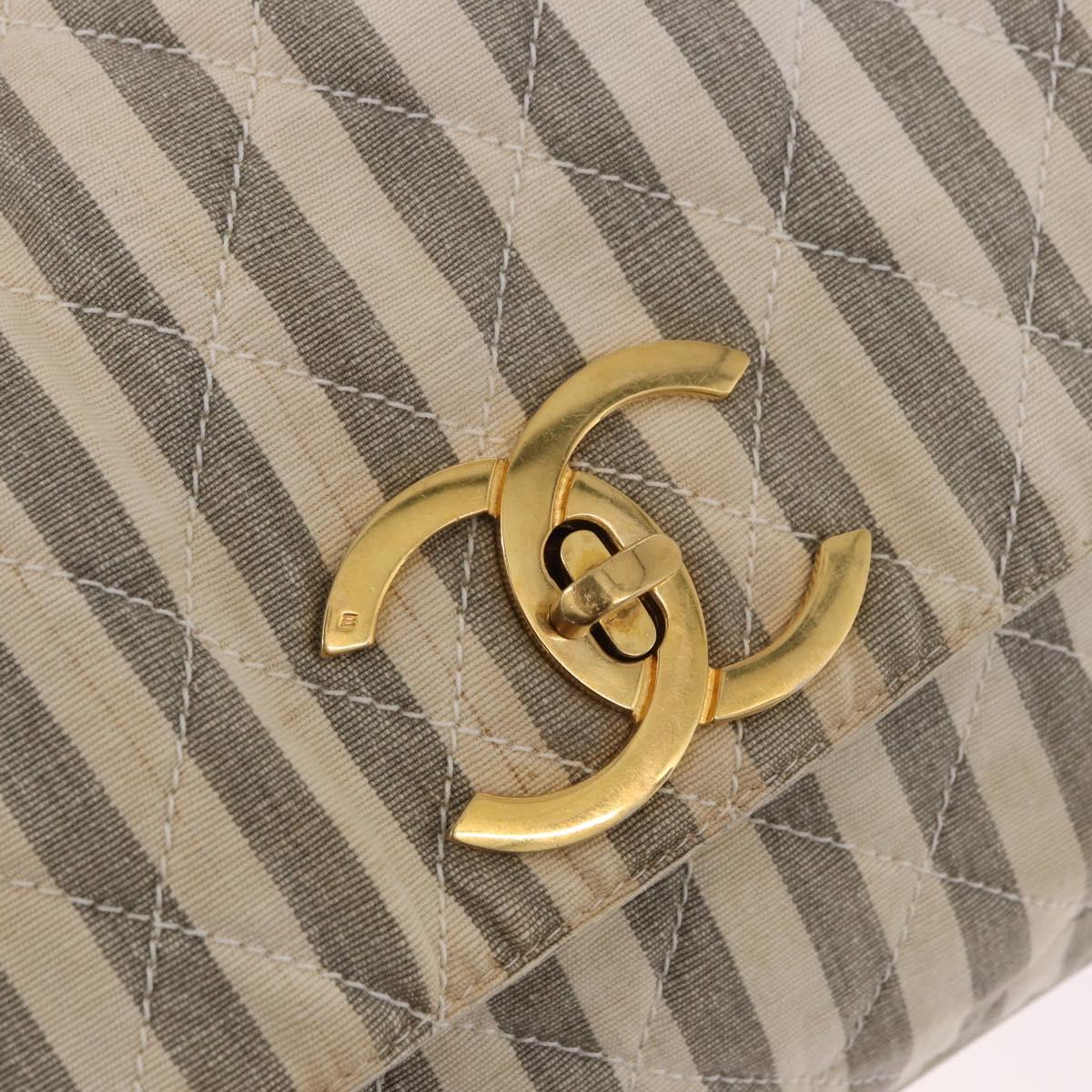 CHANEL Chain Matelasse Shoulder Bag Canvas Gray Gold CC Auth 182717