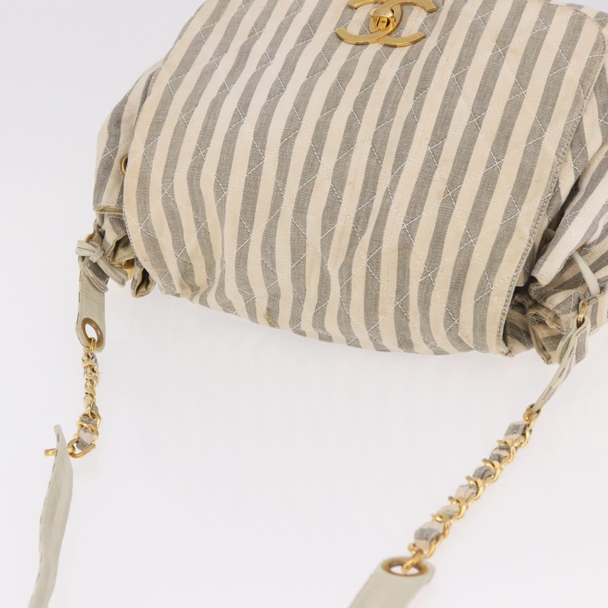 CHANEL Chain Matelasse Shoulder Bag Canvas Gray Gold CC Auth 182717