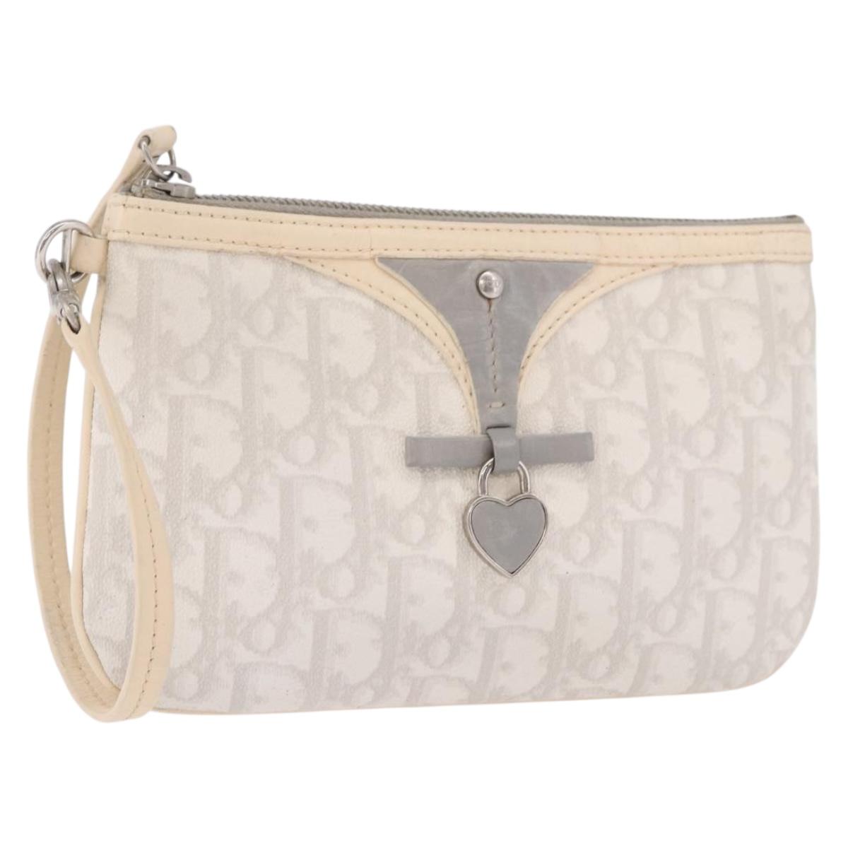 Christian Dior Romantic Pouch PVC White Silver Auth 182718A