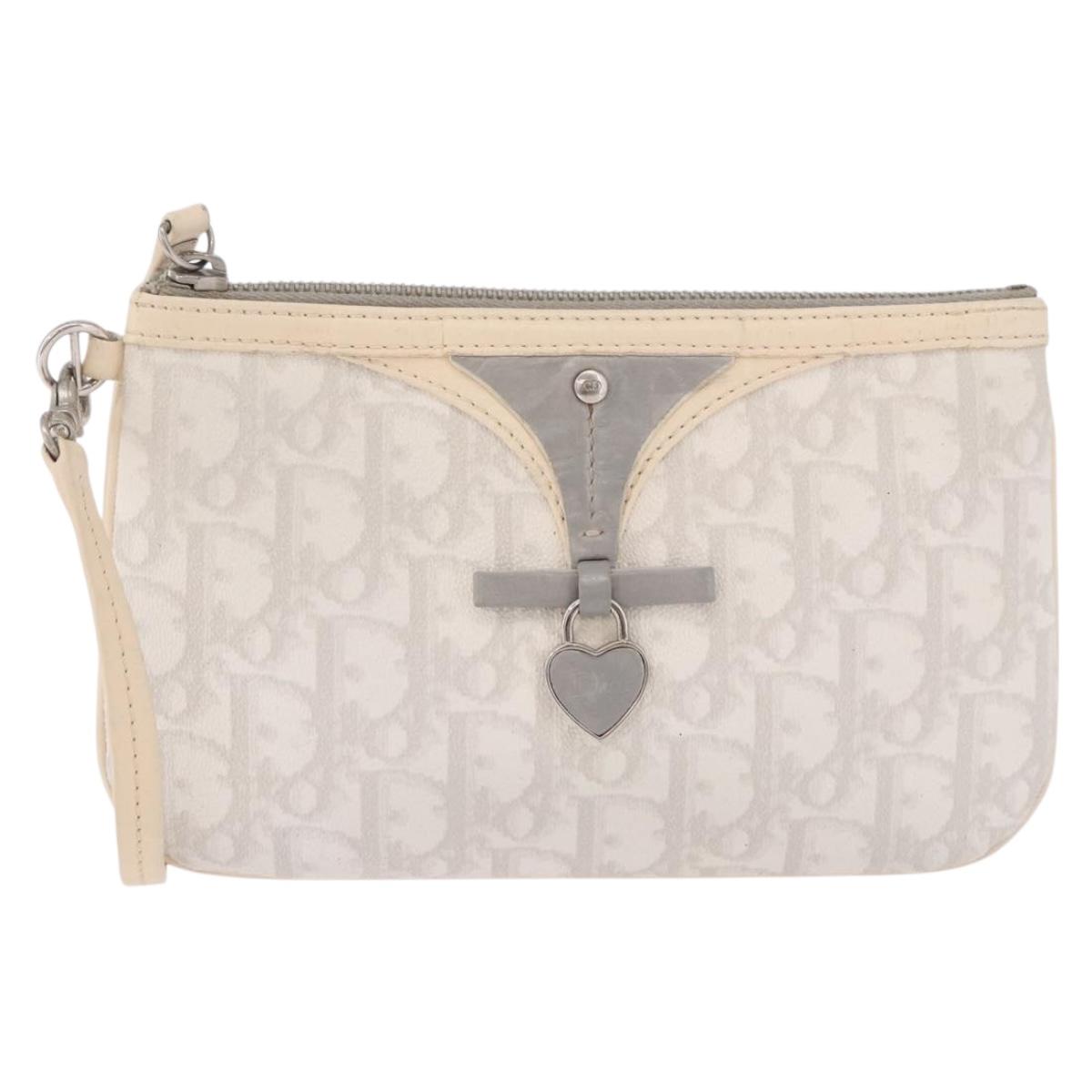 Christian Dior Romantic Pouch PVC White Silver Auth 182718A