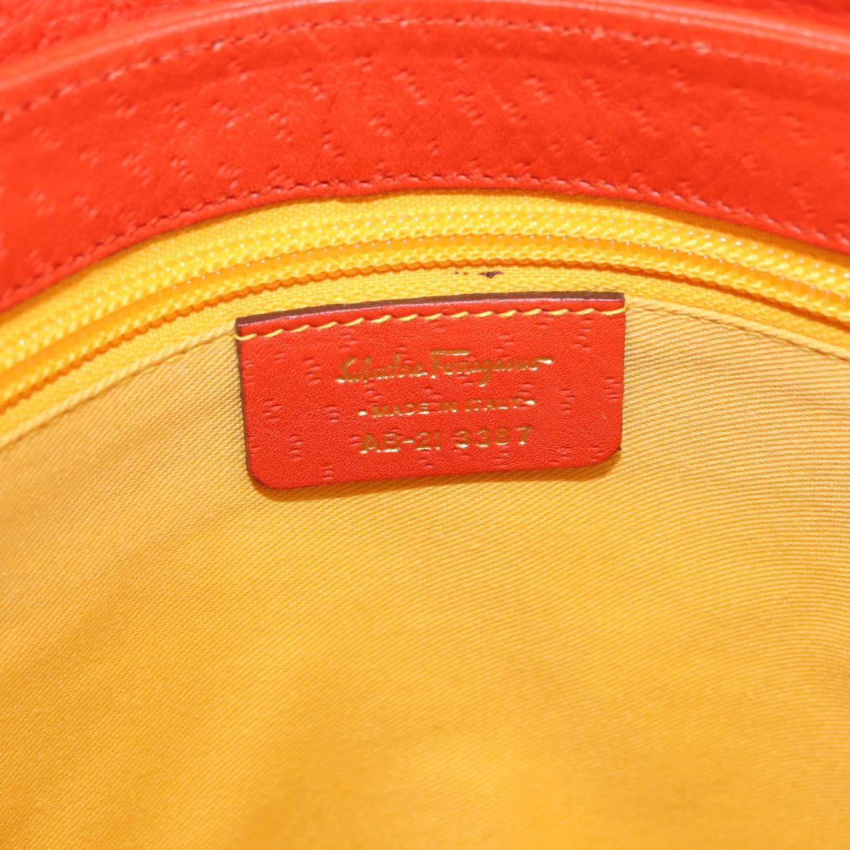 Salvatore Ferragamo Gancini Hand Bag Leather Orange Gold Auth 182721A