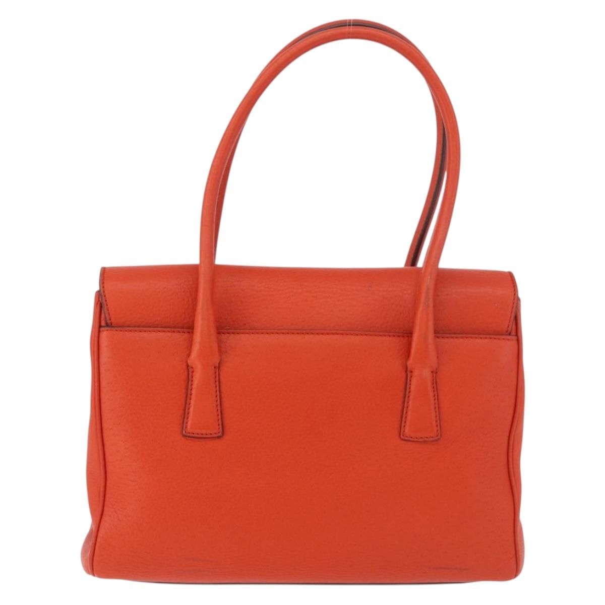 Salvatore Ferragamo Gancini Hand Bag Leather Orange Gold Auth 182721A