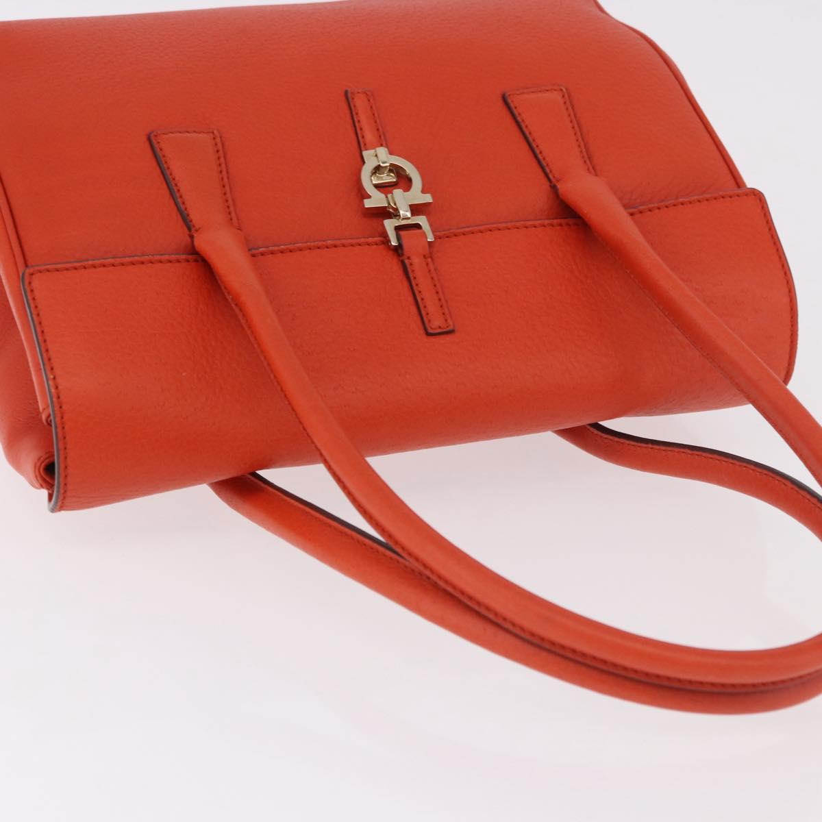 Salvatore Ferragamo Gancini Hand Bag Leather Orange Gold Auth 182721A