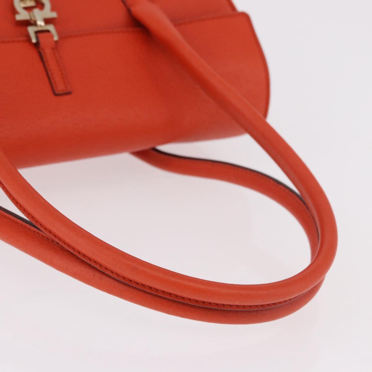 Salvatore Ferragamo Gancini Hand Bag Leather Orange Gold Auth 182721A