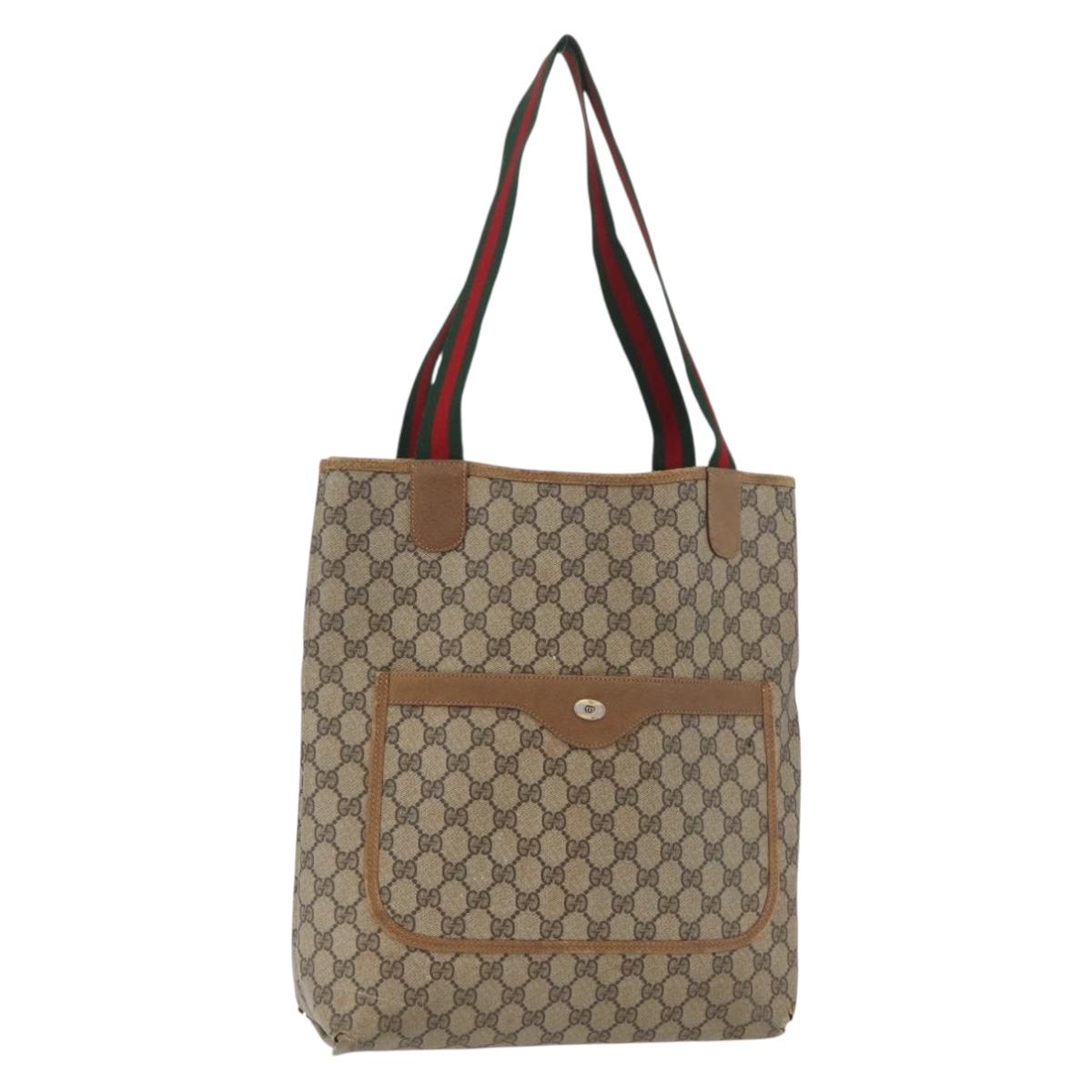 GUCCI GG Supreme Web Sherry Line Tote Bag PVC Beige 39 02 003 Auth 182725