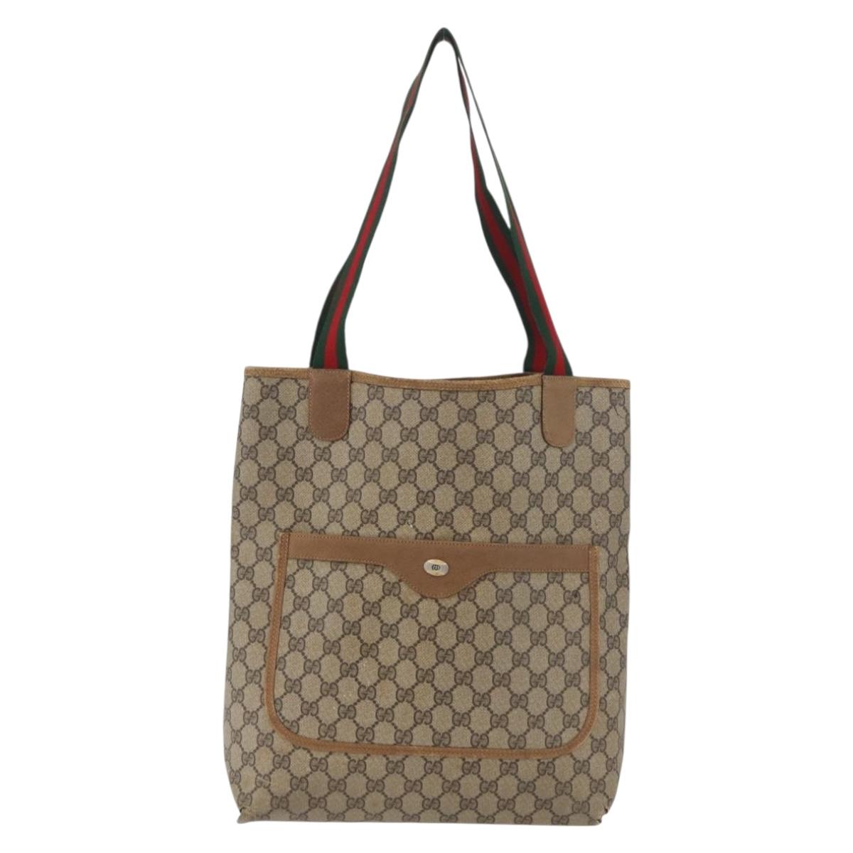 GUCCI GG Supreme Web Sherry Line Tote Bag PVC Beige 39 02 003 Auth 182725