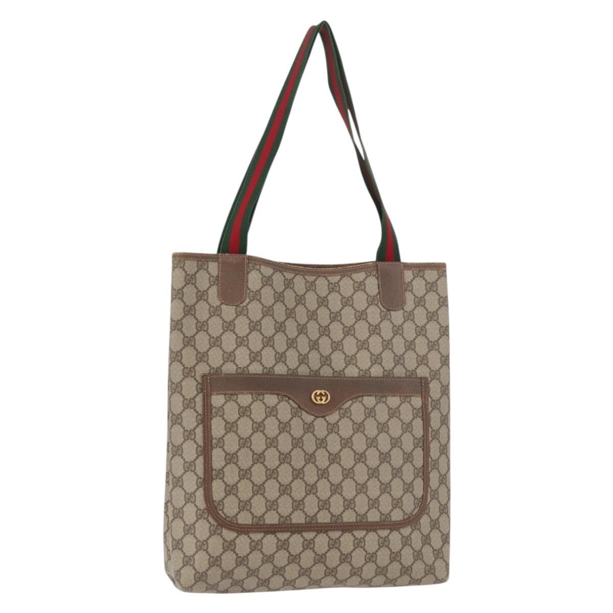 GUCCI GG Supreme Web Sherry Line Tote Bag PVC Beige Gold 002 58 6487 Auth 182729