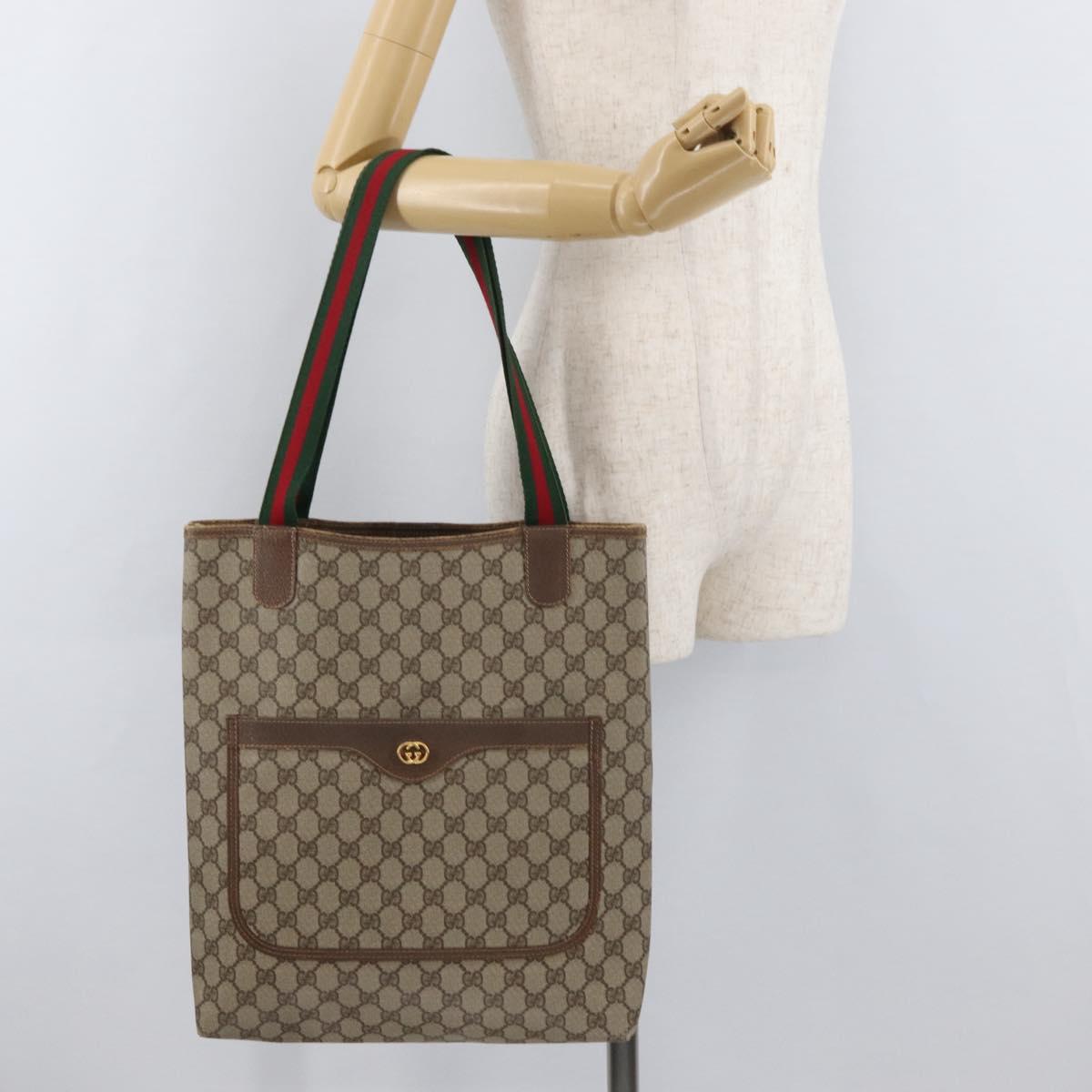 GUCCI GG Supreme Web Sherry Line Tote Bag PVC Beige Gold 002 58 6487 Auth 182729