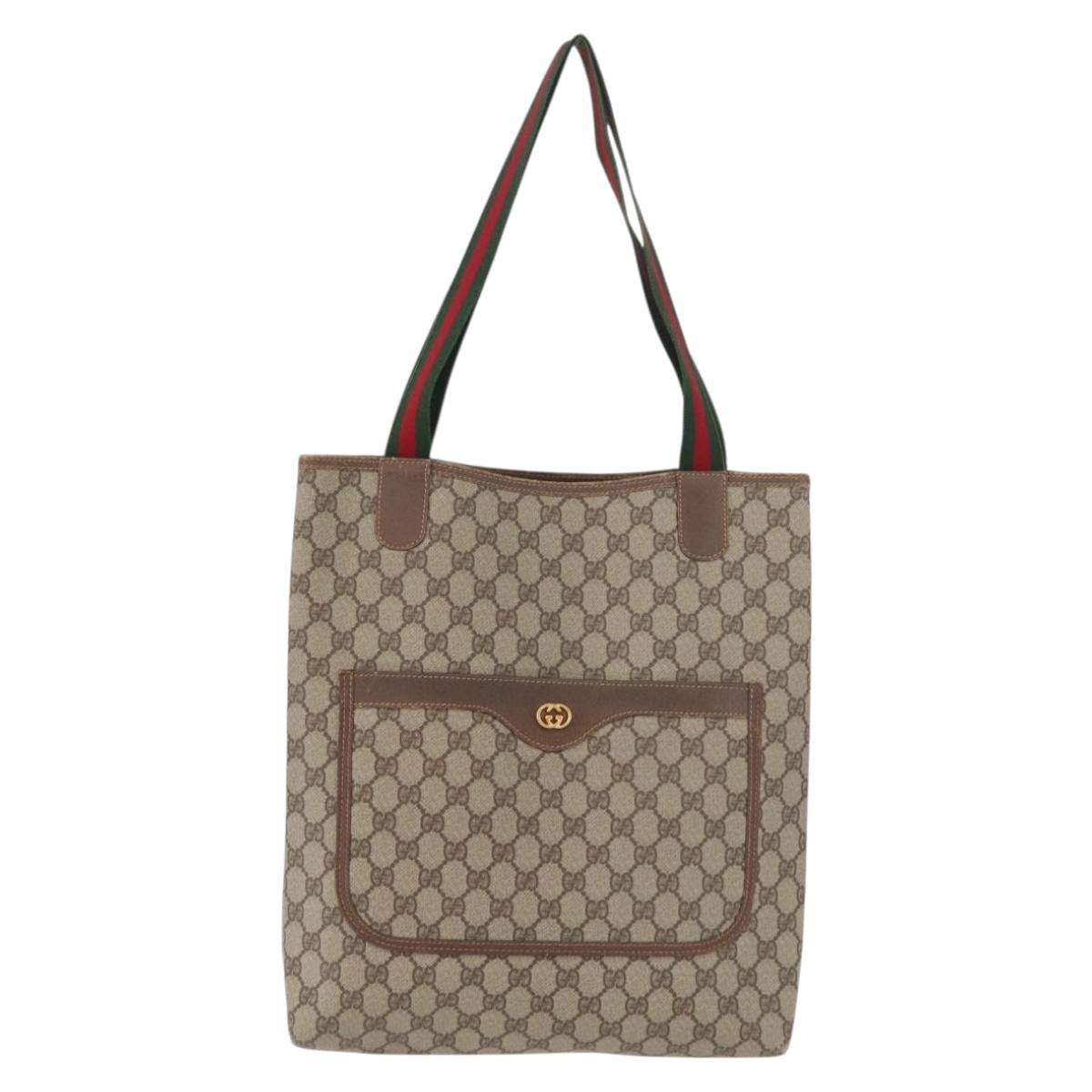 GUCCI GG Supreme Web Sherry Line Tote Bag PVC Beige Gold 002 58 6487 Auth 182729