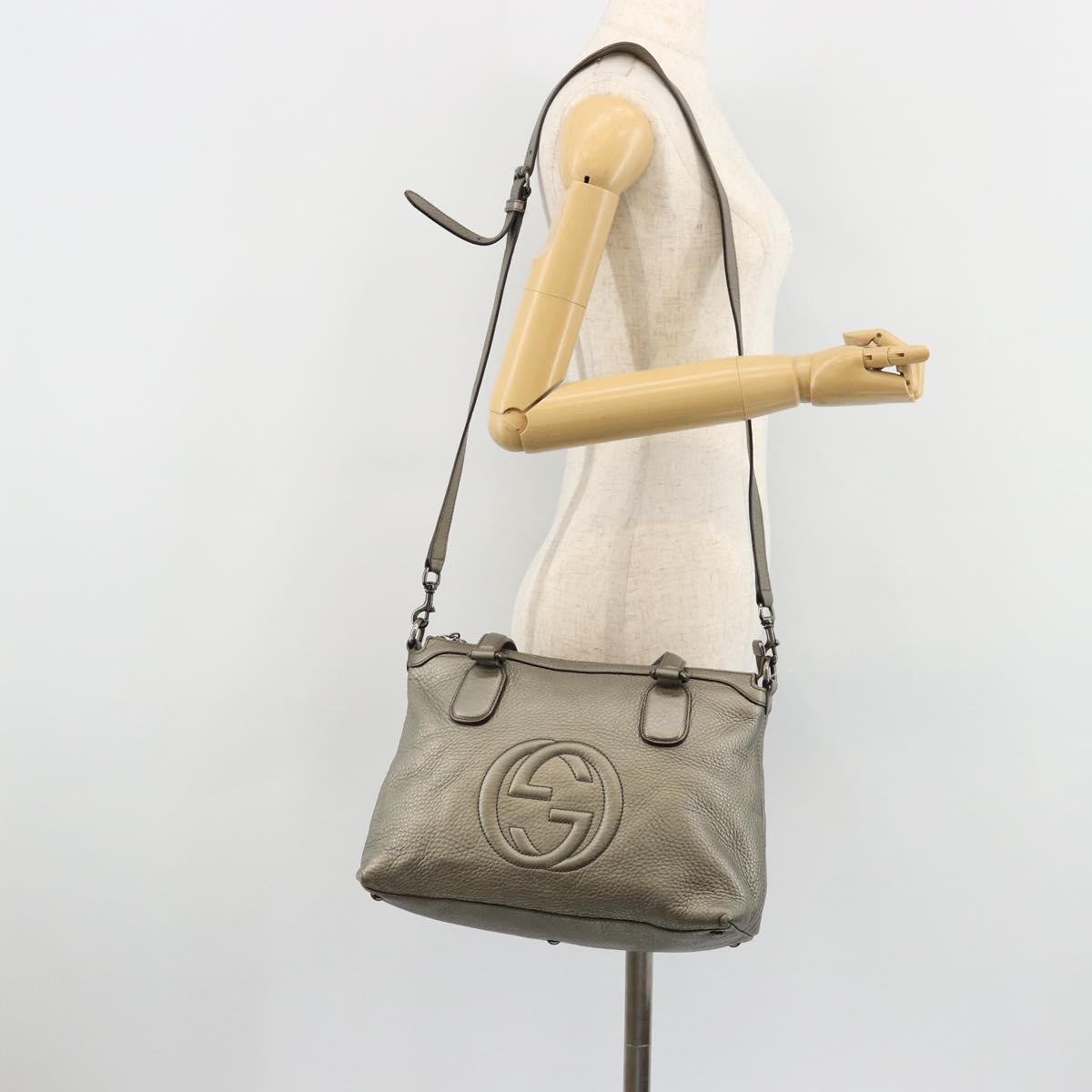 GUCCI Soho Hand Bag Leather 2way Silver 308362 Auth 182731A