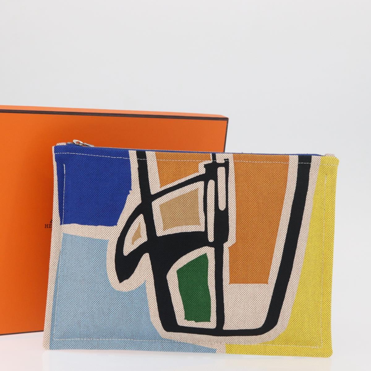 HERMES Victoria 3 Surf Yachting Flat GM Bag Canvas Multicolor Auth 182737M