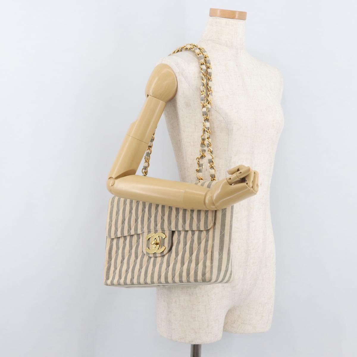 CHANEL Matelasse 30 Chain Shoulder Bag Canvas Gray Gold CC Auth 182738SAV