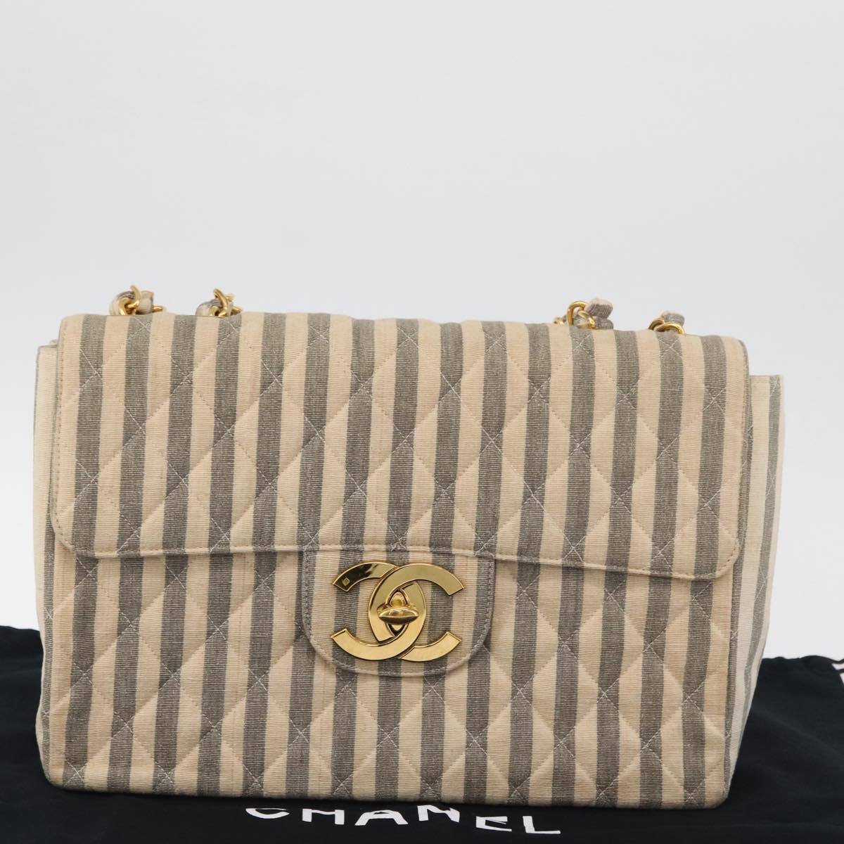 CHANEL Matelasse 30 Chain Shoulder Bag Canvas Gray Gold CC Auth 182738SAV