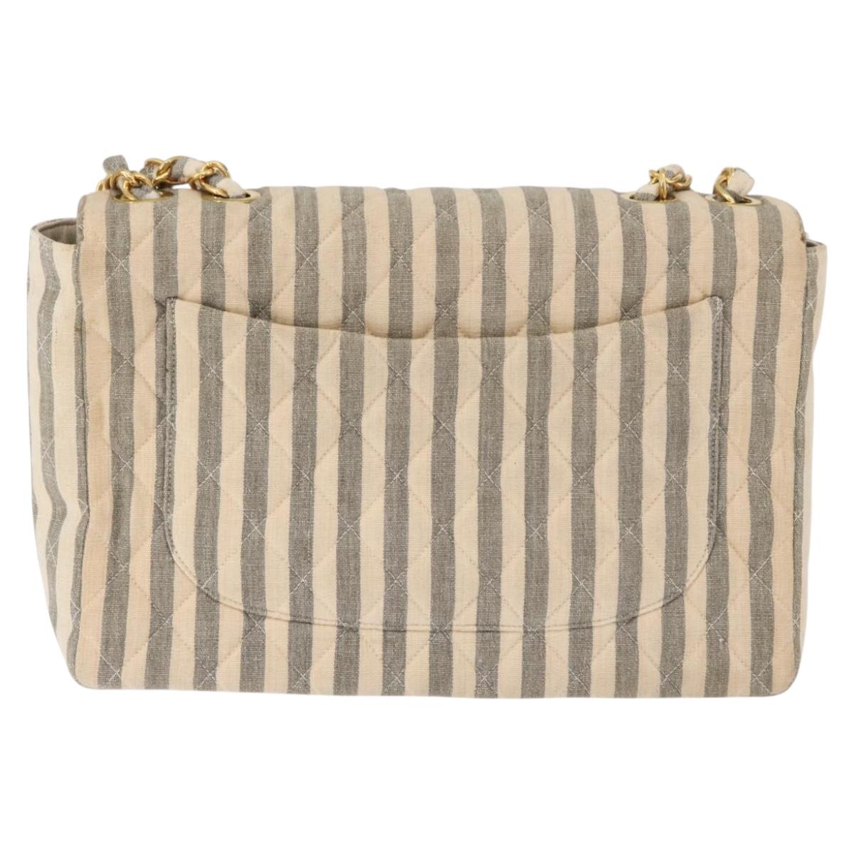 CHANEL Matelasse 30 Chain Shoulder Bag Canvas Gray Gold CC Auth 182738SAV