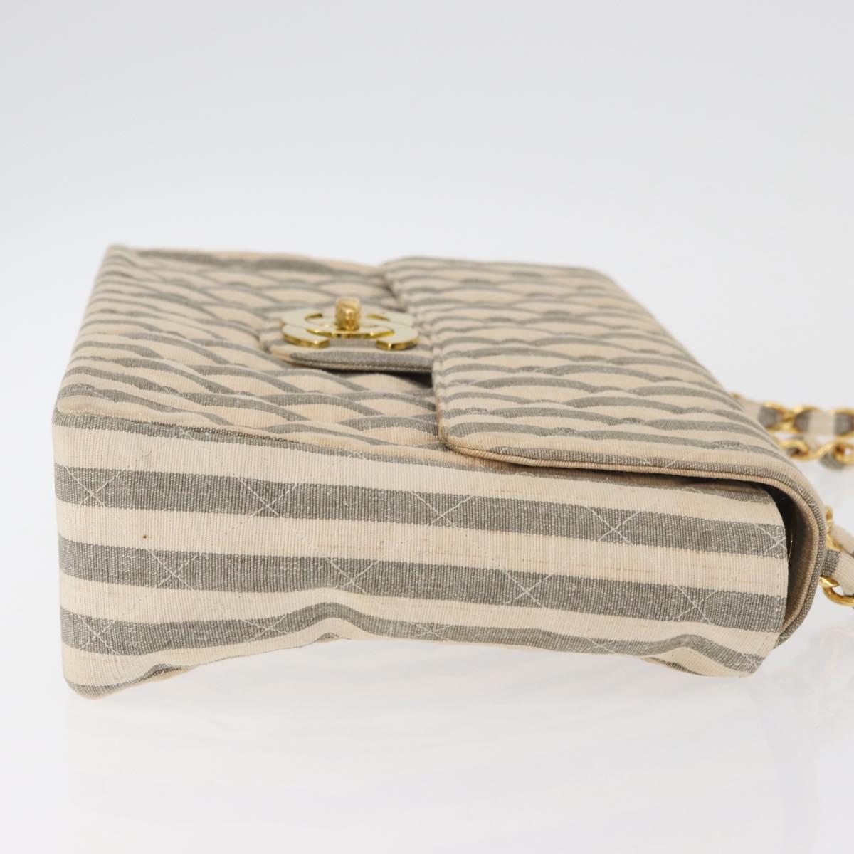 CHANEL Matelasse 30 Chain Shoulder Bag Canvas Gray Gold CC Auth 182738SAV