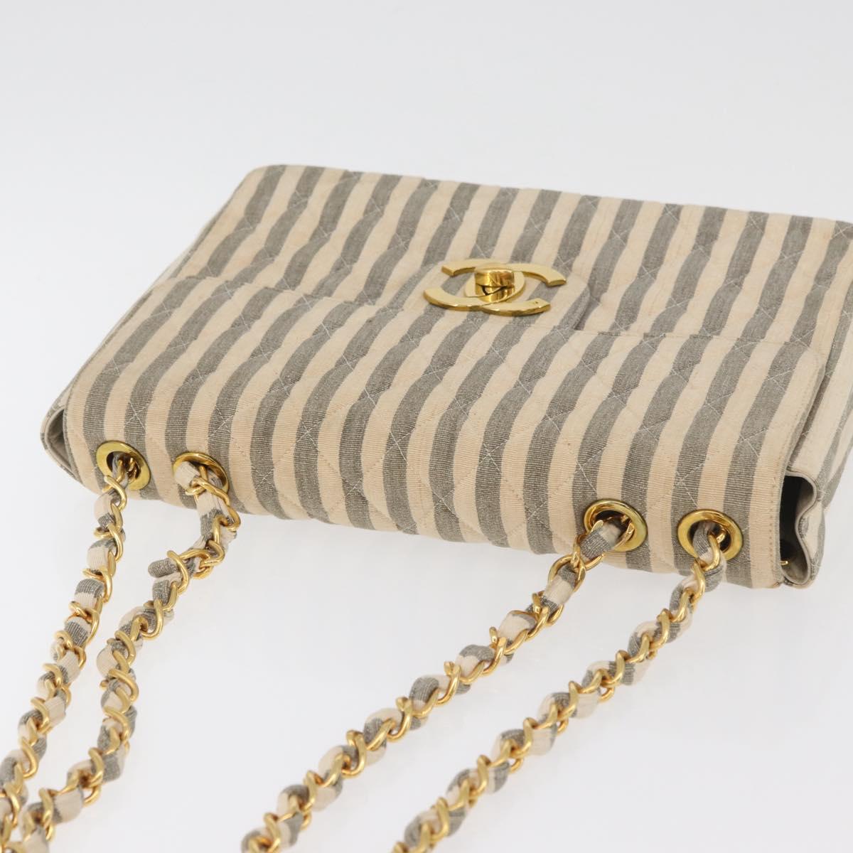 CHANEL Matelasse 30 Chain Shoulder Bag Canvas Gray Gold CC Auth 182738SAV