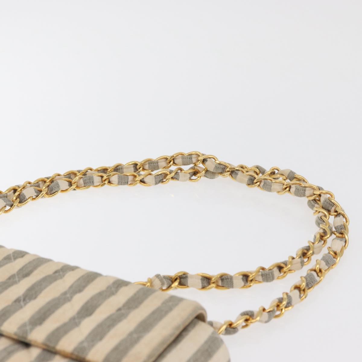 CHANEL Matelasse 30 Chain Shoulder Bag Canvas Gray Gold CC Auth 182738SAV