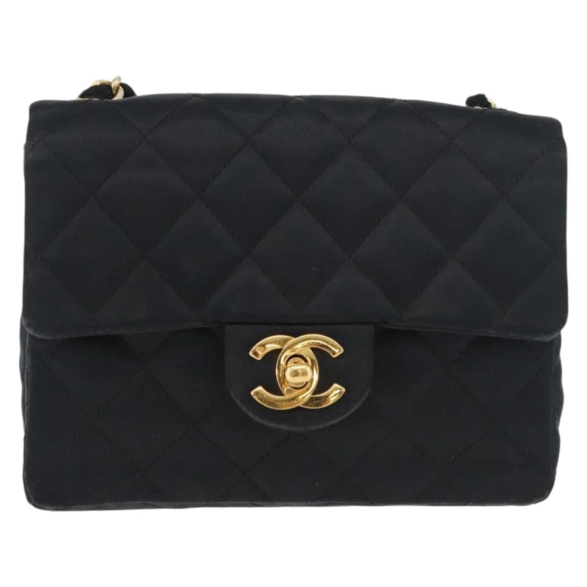 CHANEL Mini Matelasse 17 Chain Shoulder Bag Satin Black Gold CC Auth 182739SAV