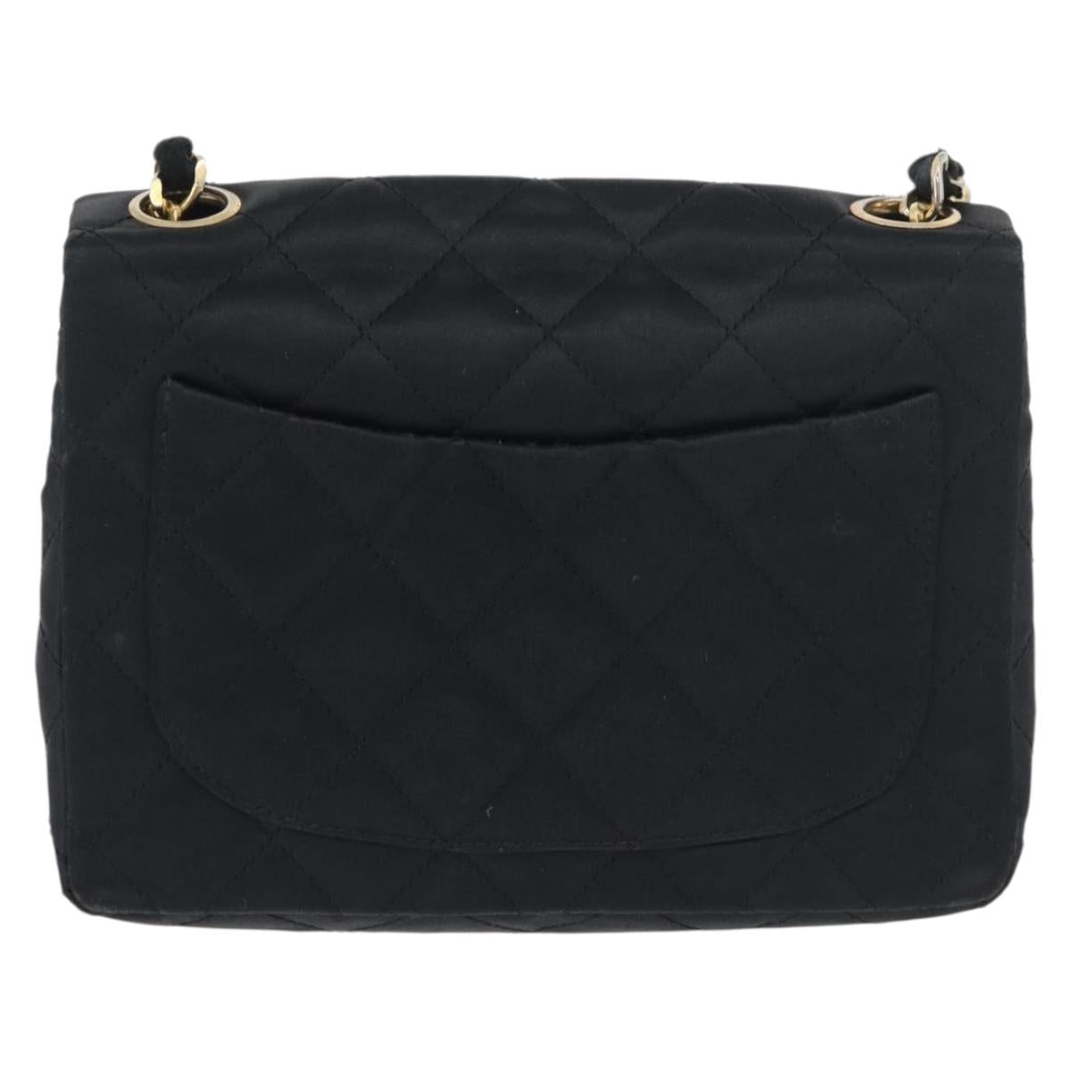 CHANEL Mini Matelasse 17 Chain Shoulder Bag Satin Black Gold CC Auth 182739SAV