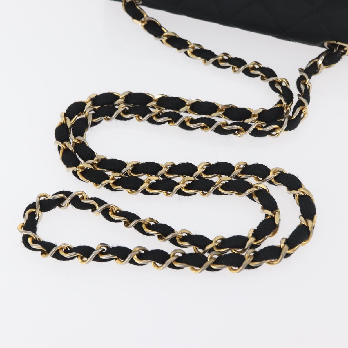 CHANEL Mini Matelasse 17 Chain Shoulder Bag Satin Black Gold CC Auth 182739SAV