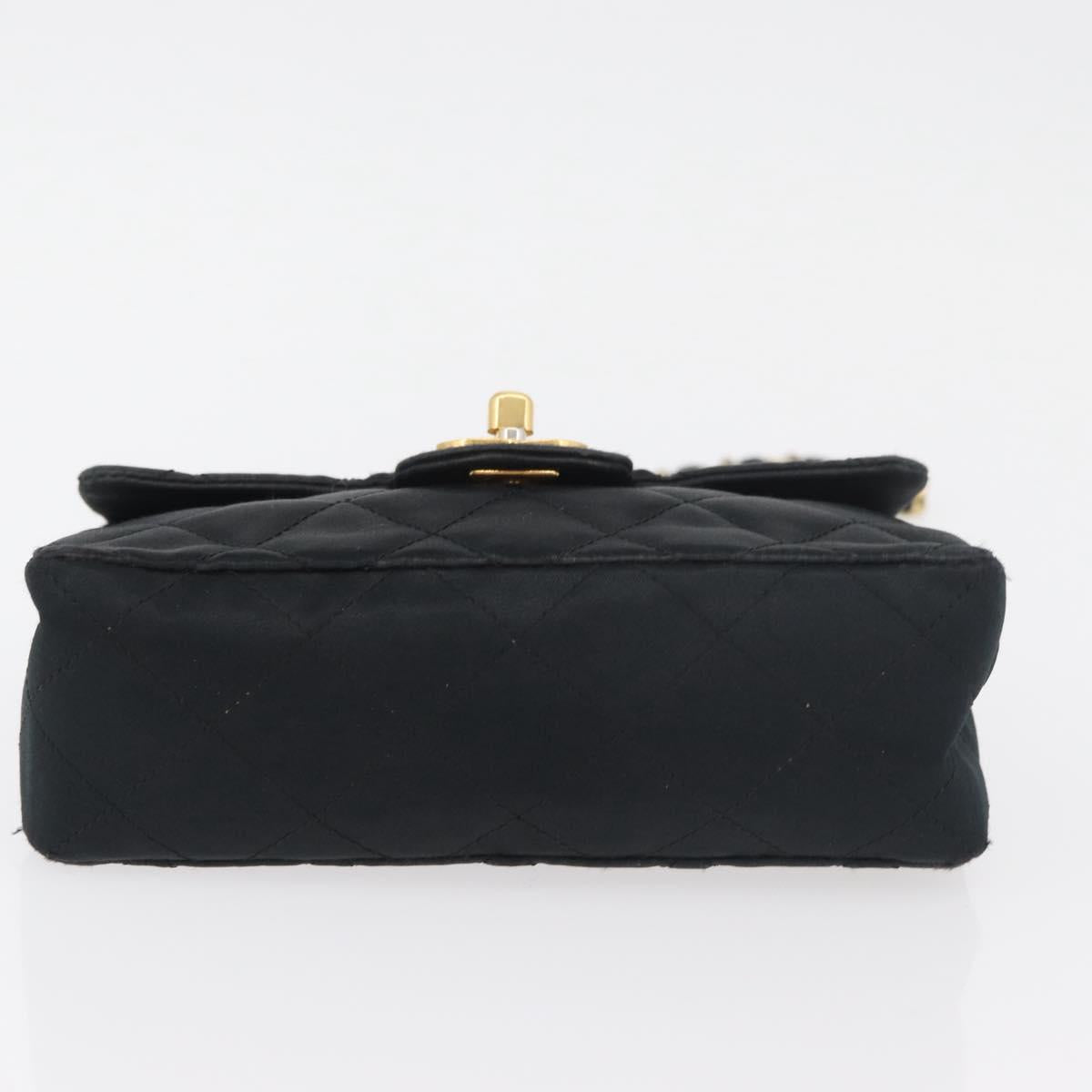 CHANEL Mini Matelasse 17 Chain Shoulder Bag Satin Black Gold CC Auth 182739SAV