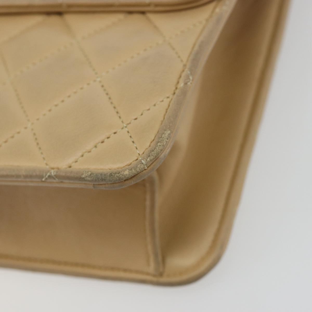 CHANEL Matelasse 25 Chain Shoulder Bag Lamb Skin Beige Gold CC Auth 182740