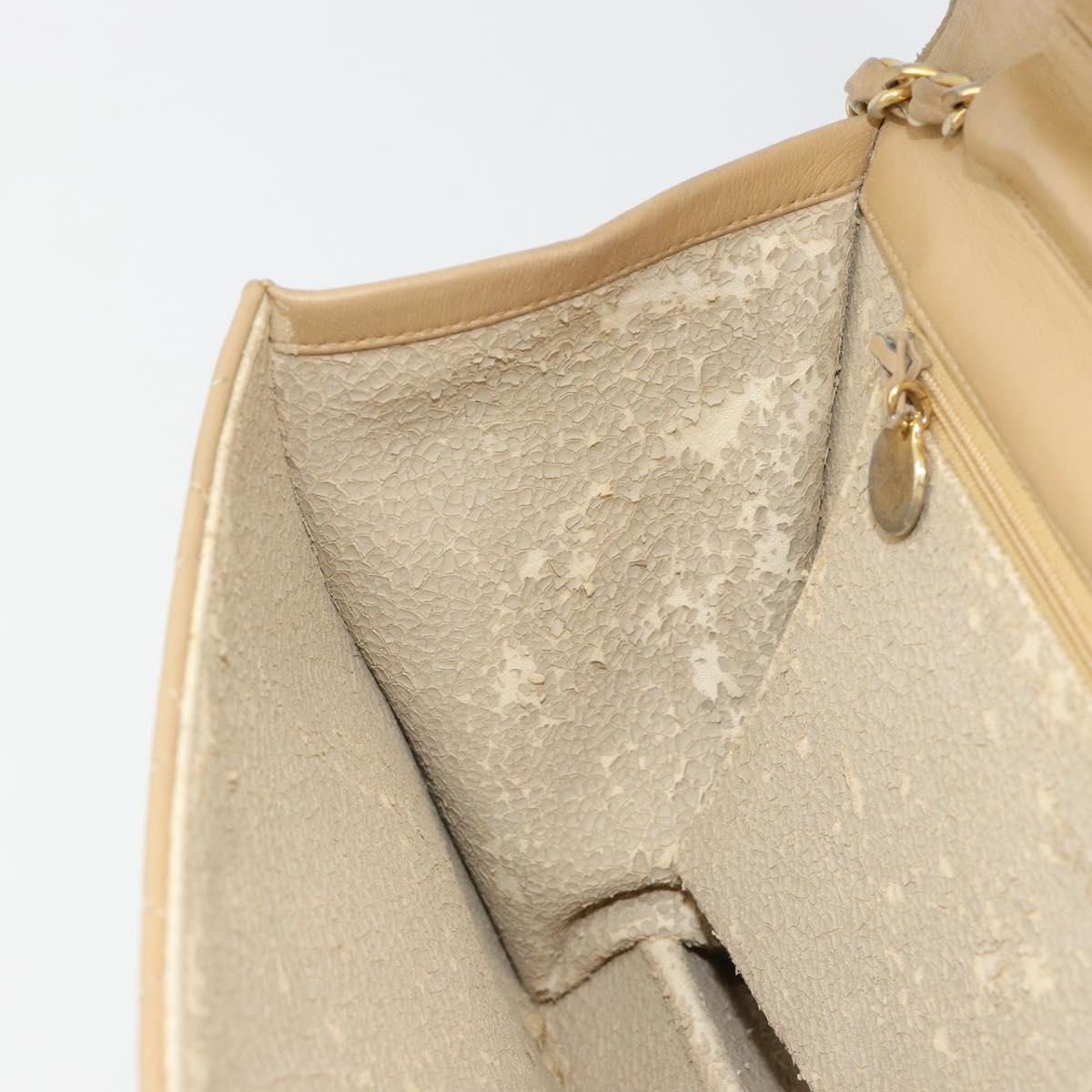 CHANEL Matelasse 25 Chain Shoulder Bag Lamb Skin Beige Gold CC Auth 182740