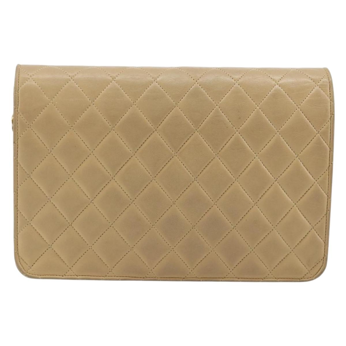 CHANEL Matelasse 25 Chain Shoulder Bag Lamb Skin Beige Gold CC Auth 182740