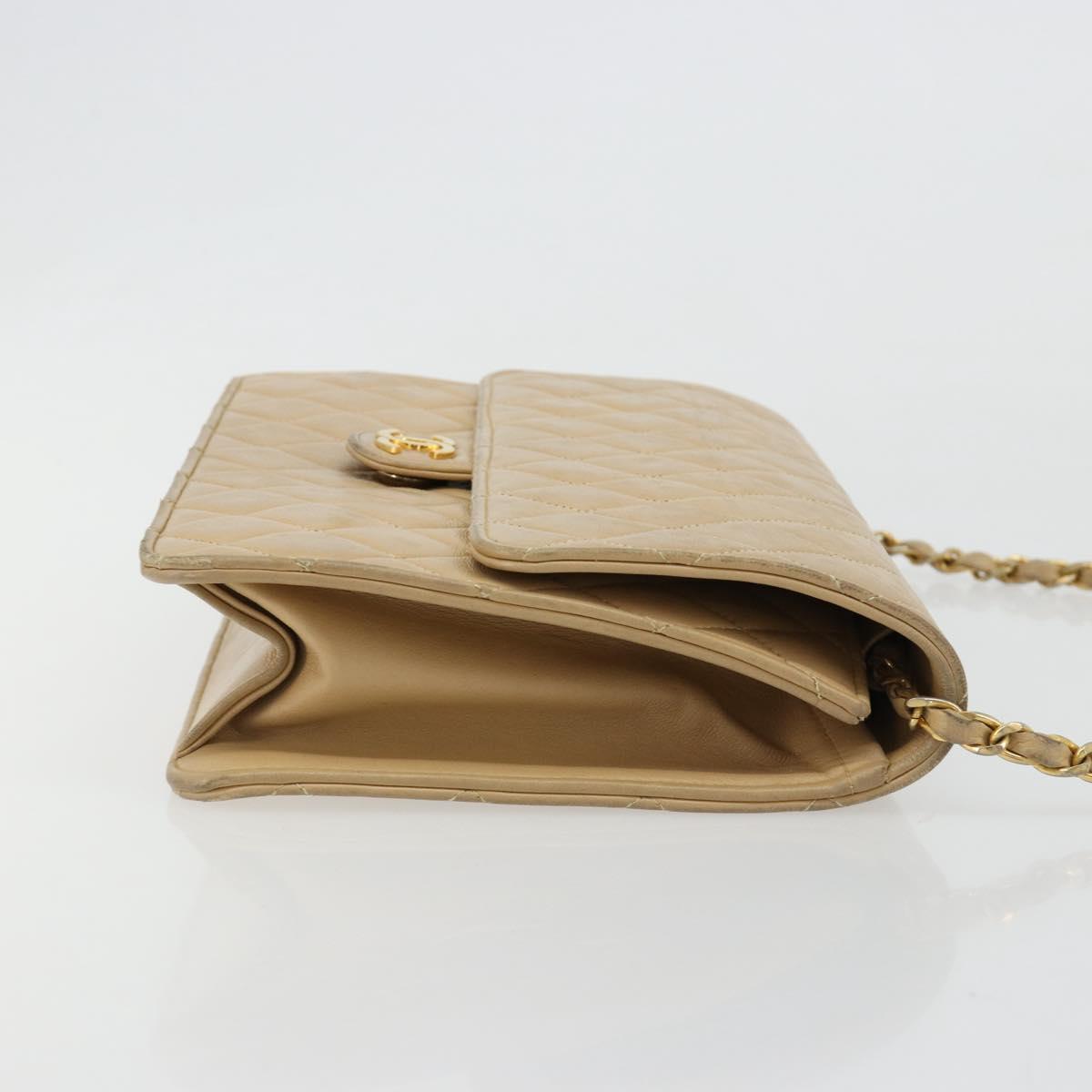 CHANEL Matelasse 25 Chain Shoulder Bag Lamb Skin Beige Gold CC Auth 182740