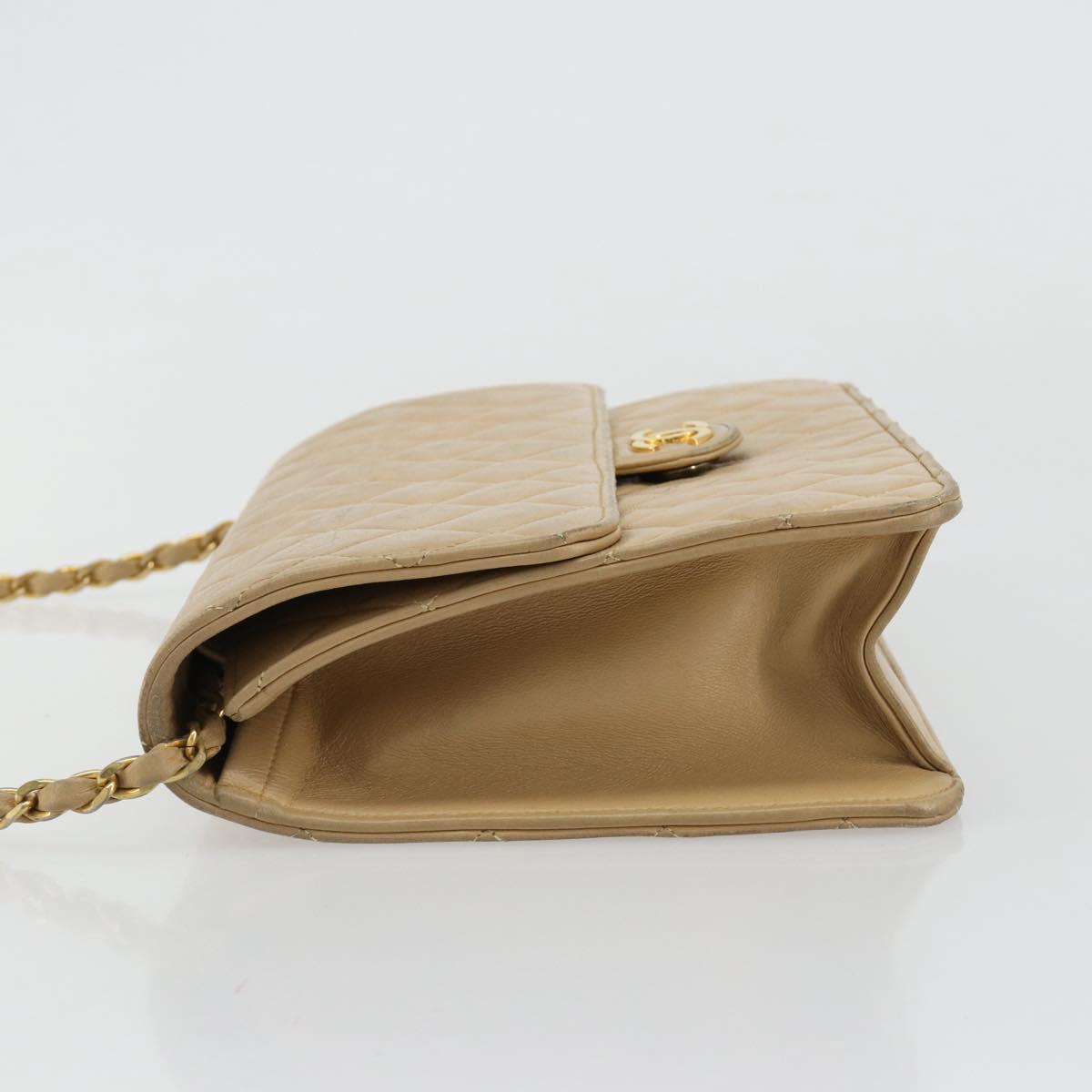 CHANEL Matelasse 25 Chain Shoulder Bag Lamb Skin Beige Gold CC Auth 182740