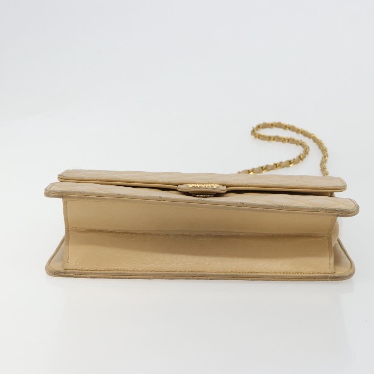 CHANEL Matelasse 25 Chain Shoulder Bag Lamb Skin Beige Gold CC Auth 182740