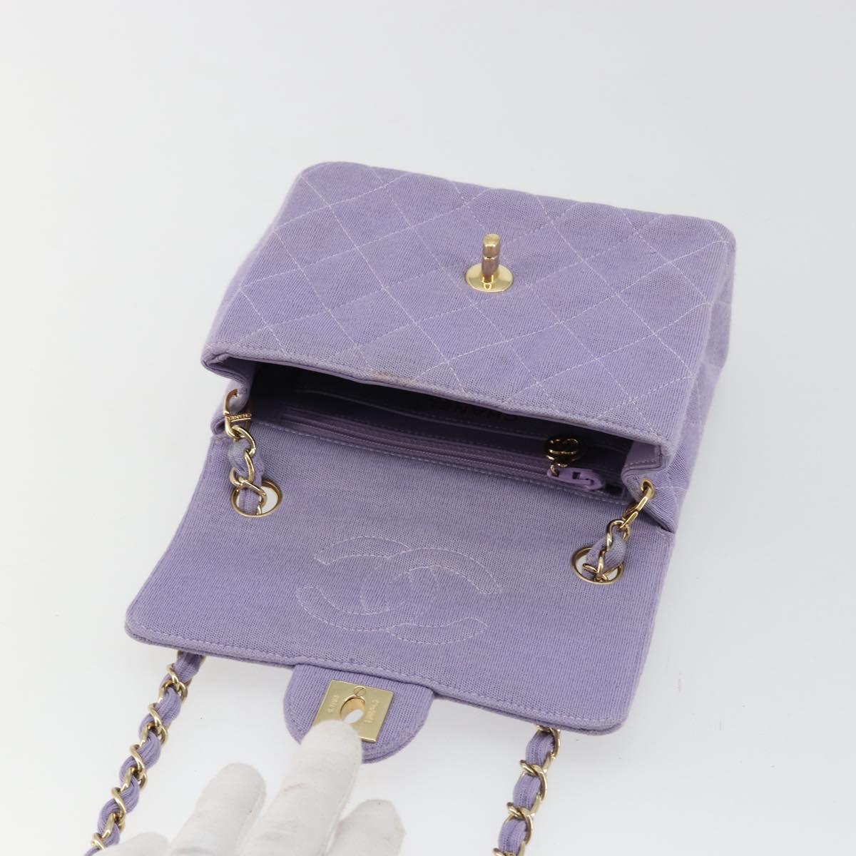 CHANEL Mini Matelasse 17 Chain Bag Cotton Lavende Gold CC Auth 182741SAM