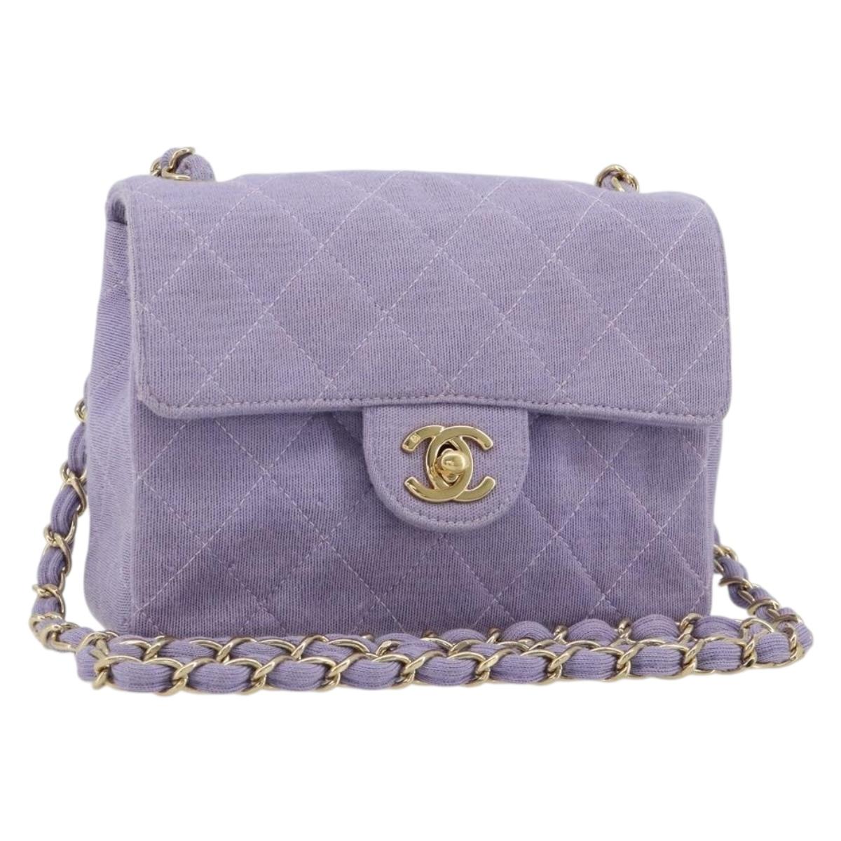 CHANEL Mini Matelasse 17 Chain Bag Cotton Lavende Gold CC Auth 182741SAM