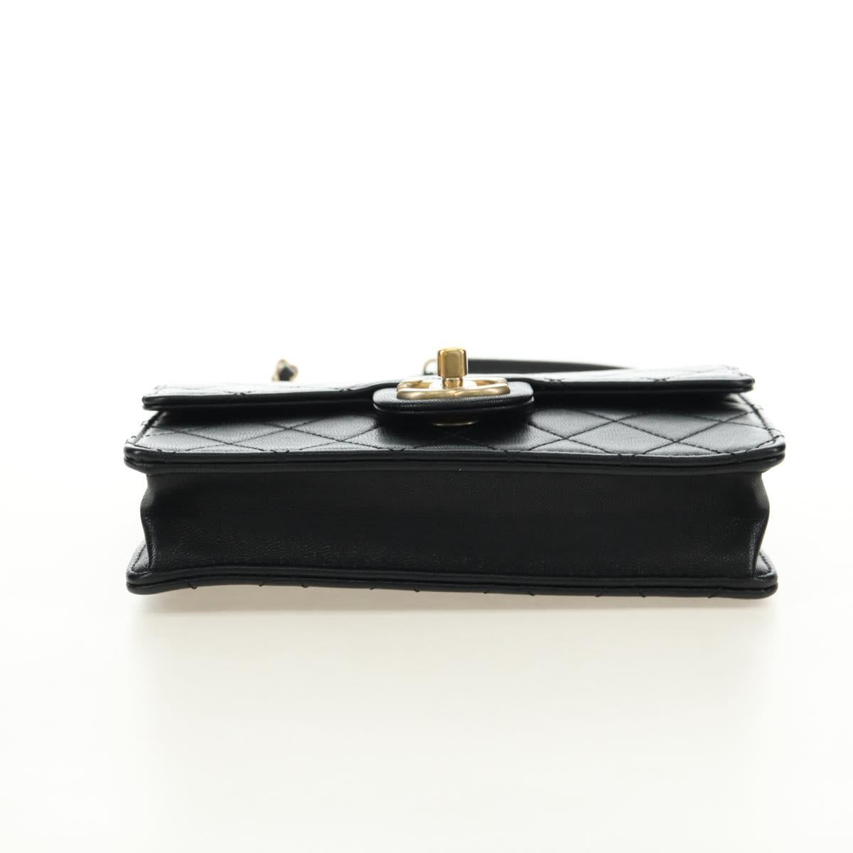 CHANEL Matelasse Chain Shoulder Bag Lamb Skin Black Gold CC Auth 182742SAM