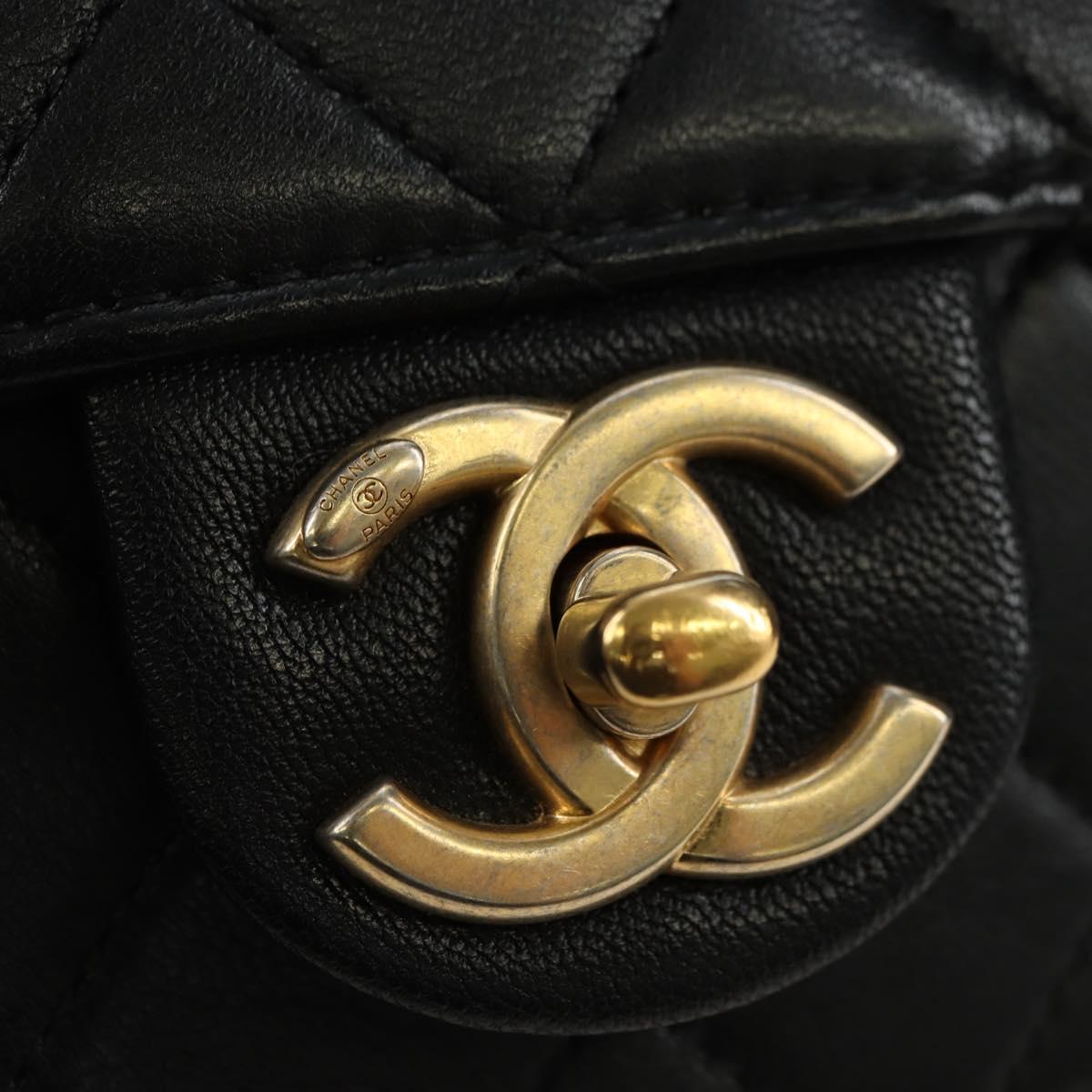 CHANEL Matelasse Chain Shoulder Bag Lamb Skin Black Gold CC Auth 182742SAM
