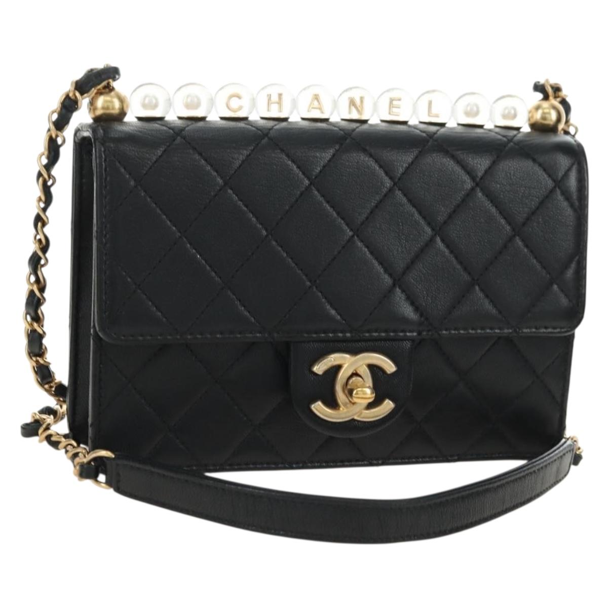 CHANEL Matelasse Chain Shoulder Bag Lamb Skin Black Gold CC Auth 182742SAM