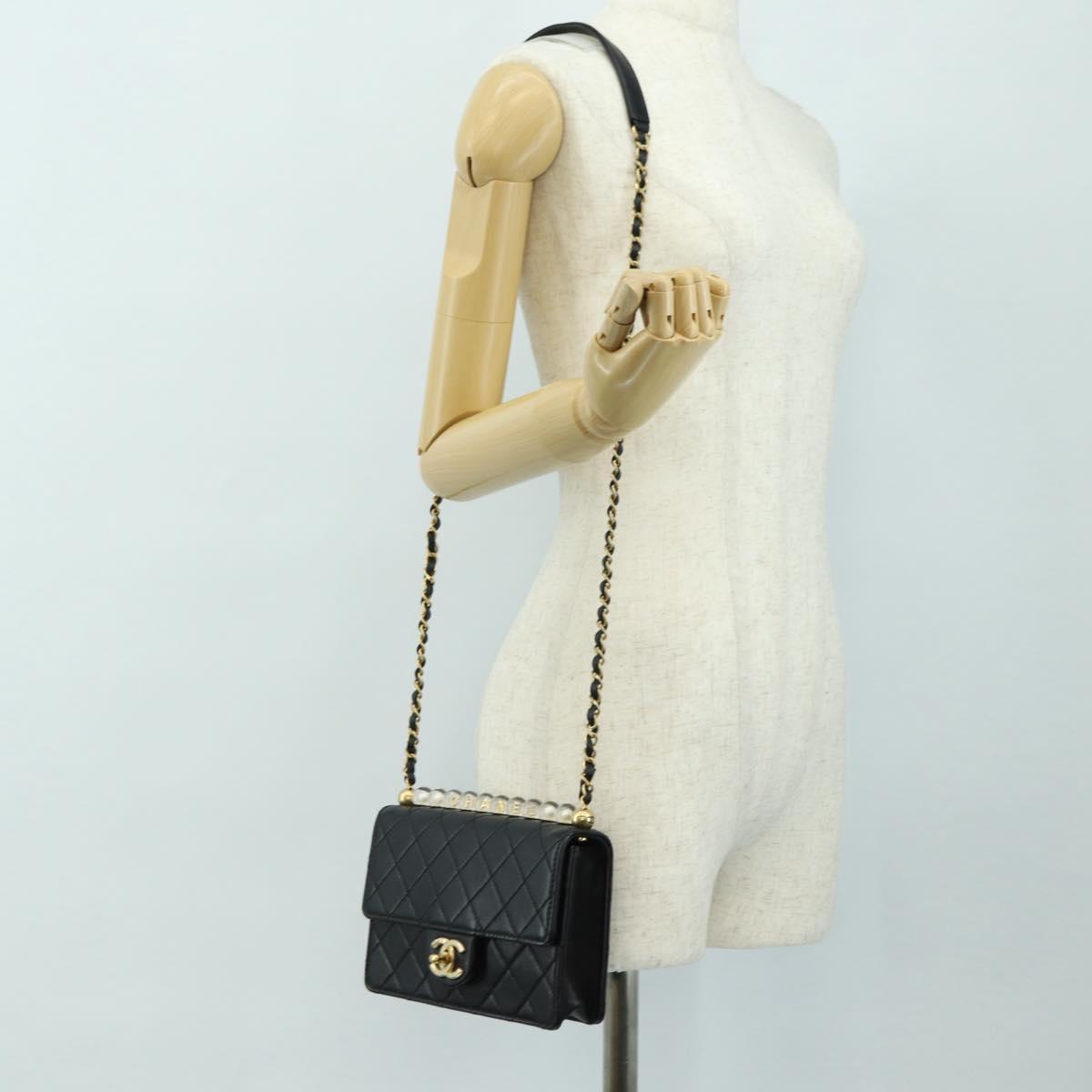 CHANEL Matelasse Chain Shoulder Bag Lamb Skin Black Gold CC Auth 182742SAM