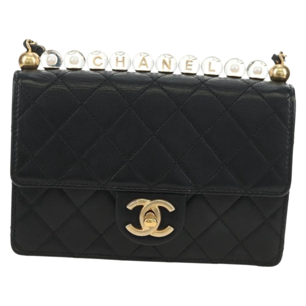 CHANEL Matelasse Chain Shoulder Bag Lamb Skin Black Gold CC Auth 182742SAM