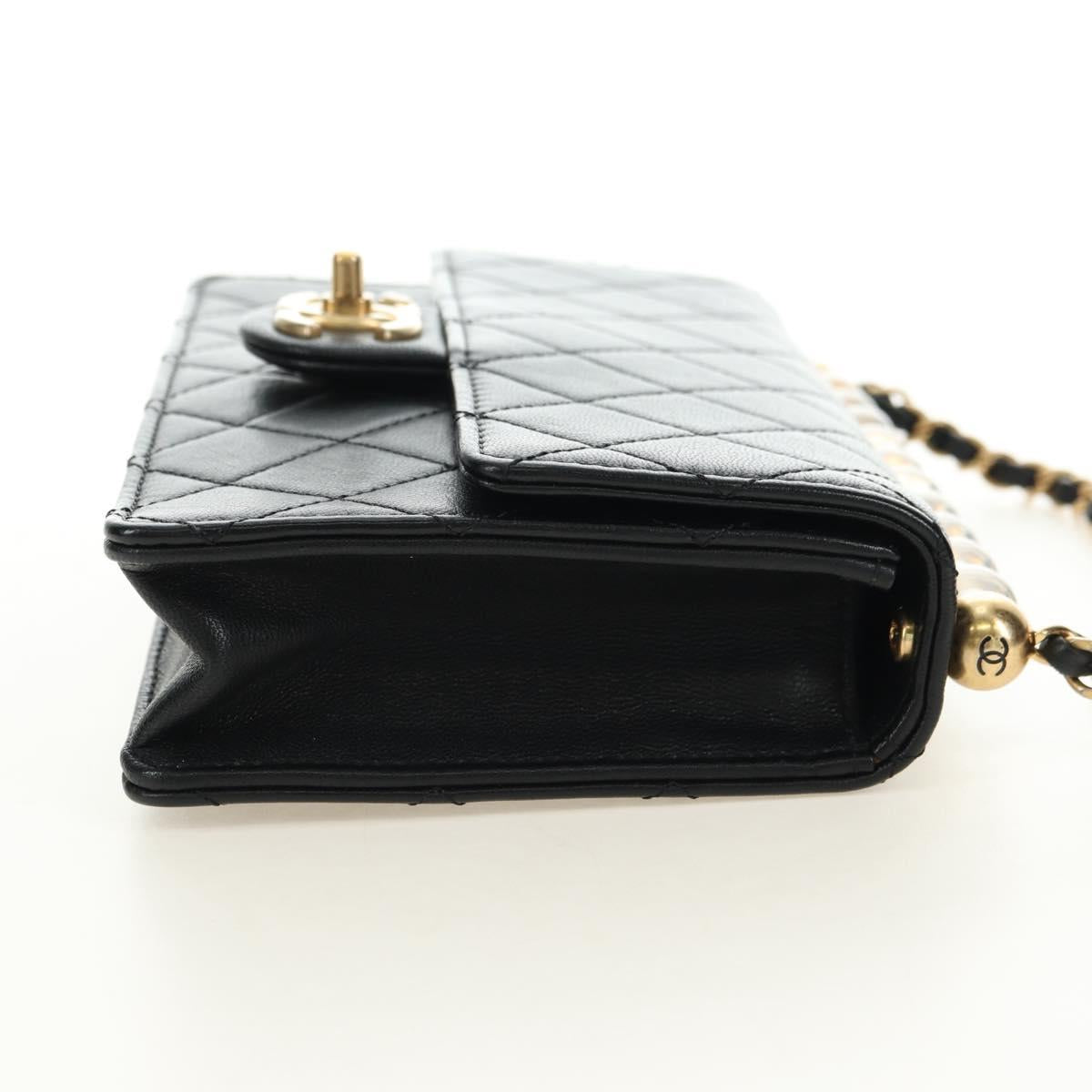 CHANEL Matelasse Chain Shoulder Bag Lamb Skin Black Gold CC Auth 182742SAM