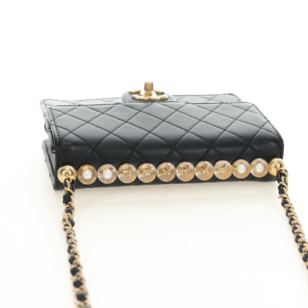CHANEL Matelasse Chain Shoulder Bag Lamb Skin Black Gold CC Auth 182742SAM